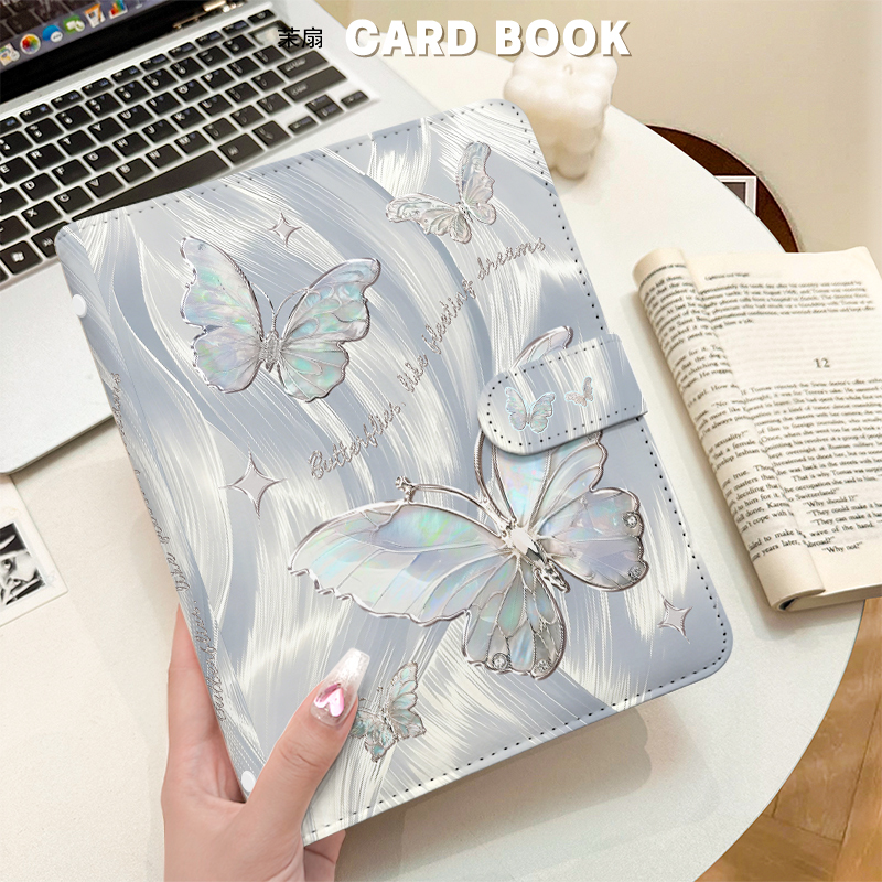 Kpop Photo Card Binder 3 Inch - Silver Iridescent Butterfly A5 Card Binder