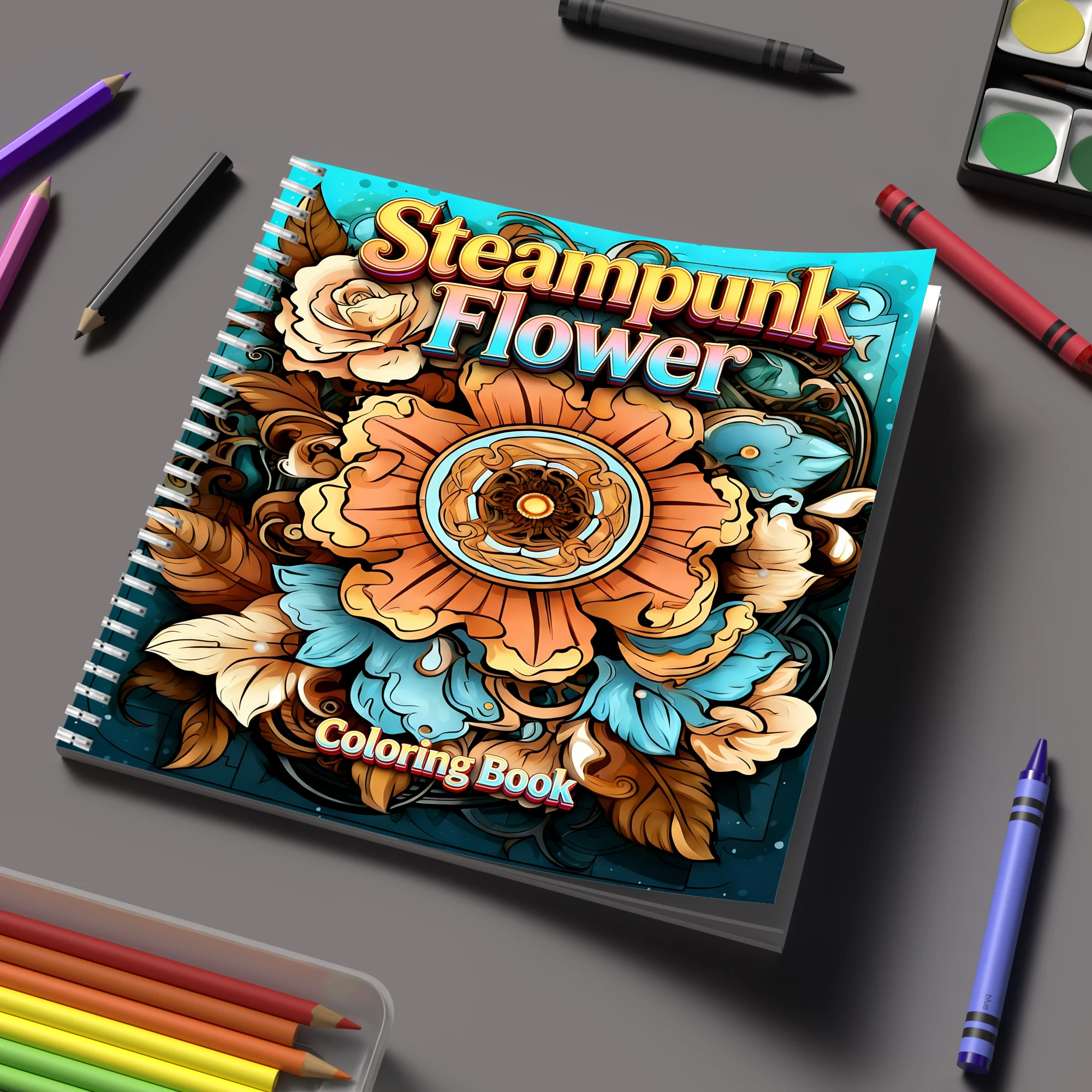 Adult Coloring Book Stress Relief - Coloring Book Steampunk Flowers for Adult