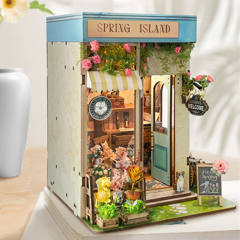 DIY Wooden Spring Island Flowe - đánh giá và giá Diy Wooden Book Nook Kit Shelf Insert